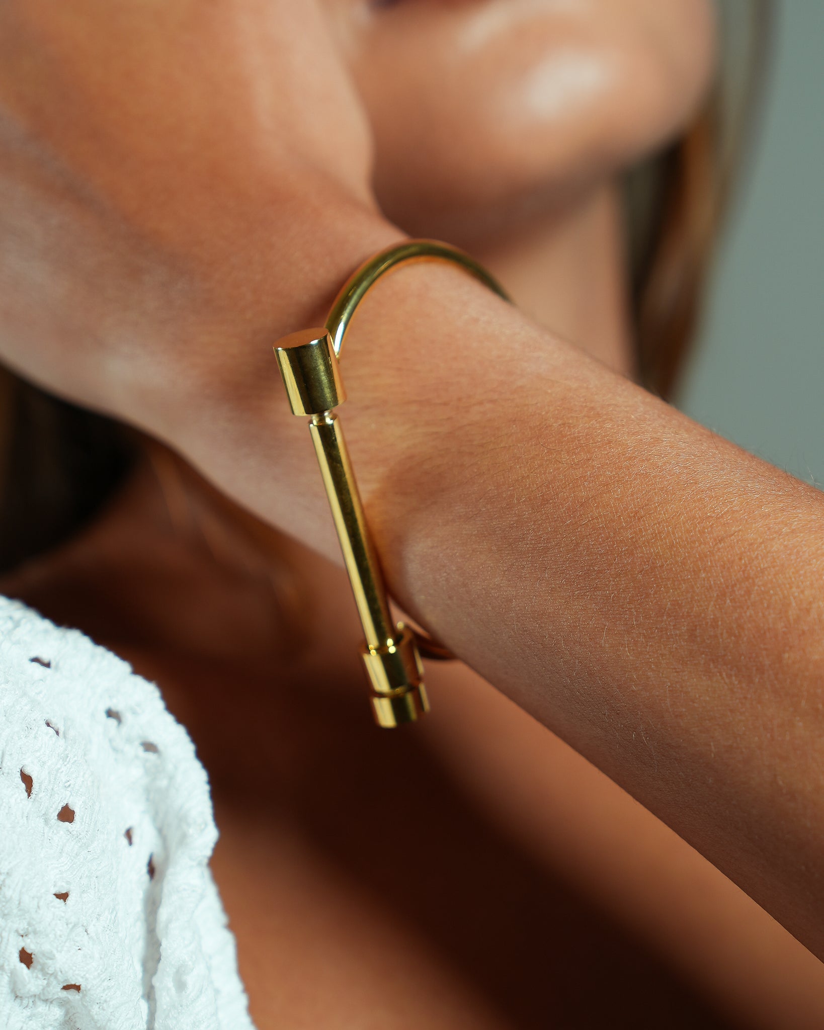 Gold Modern Screw Cuff Bracelet